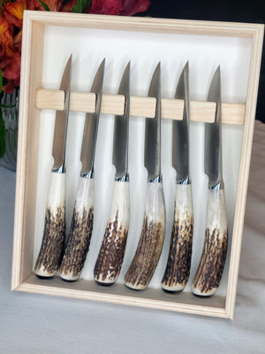 Hand Crafted Italian Table Knives  Handle from Deer Antler - One of a kind foodie gift.